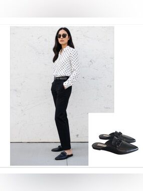 Steve Madden Black Mules Levity Chain Detail slip ons pointed toes leather   6.5